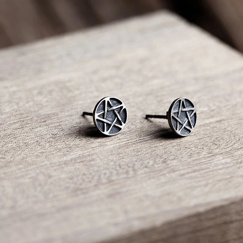 MKENDN 100% 925 Sterling Silver Greek mythologyGoddess of the Earth Pentacle Earrings Women Star Rune Ear Jewelry