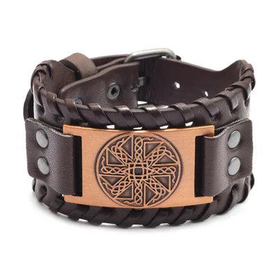 Odin Raven Charm Rune Vegvisir Leather Bracelet Men Punk Slavic Bangle Male Wristband Viking Bracelet Mens Jewelry