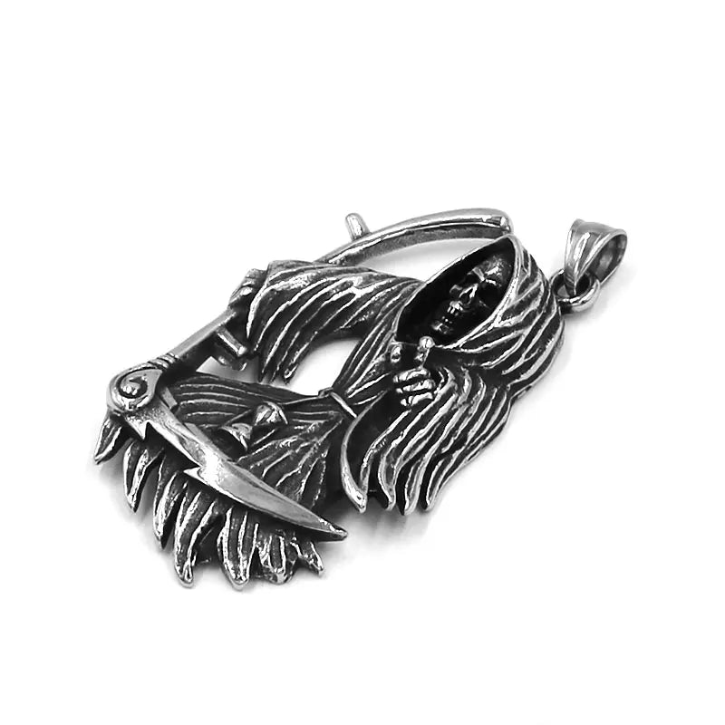 Grim Reaper Skull Pendant Stainless Steel Necklace Classic Death Biker Mens Boys Jewelry SWP0529A