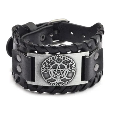 Odin Raven Charm Rune Vegvisir Leather Bracelet Men Punk Slavic Bangle Male Wristband Viking Bracelet Mens Jewelry