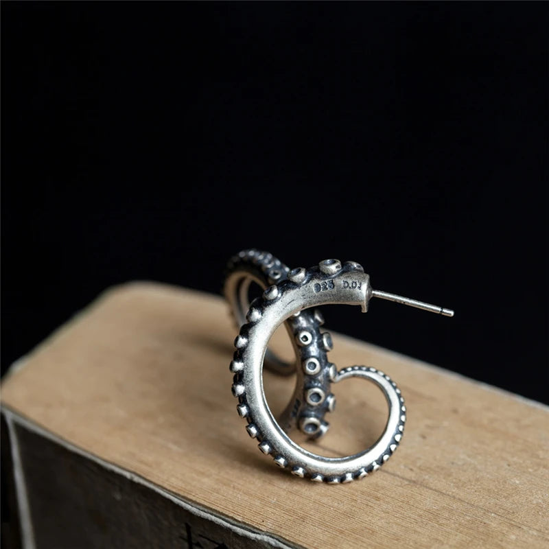 MKENDN Punk Style Jewelry S925 Silver Cool Octopus Claw Tentacles Ear Stud For Men And Women Anti-Allergy Stud Earrings Femme