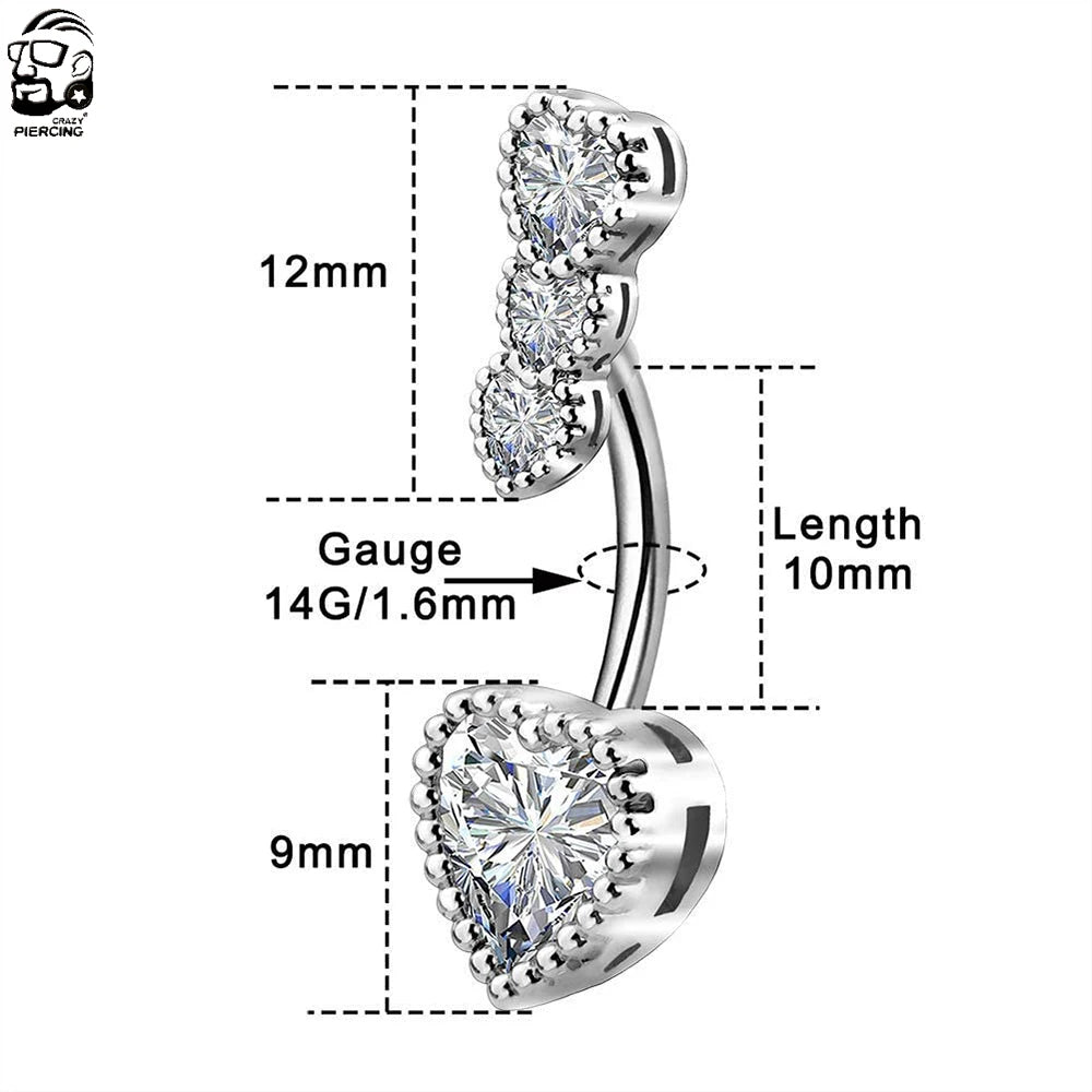 Heart Crystal CZs Belly Button Rings 316L Steel Navel Rings Belly Piercings Nombril Ombligo Women Men 14g Butterfly Body Jewelry