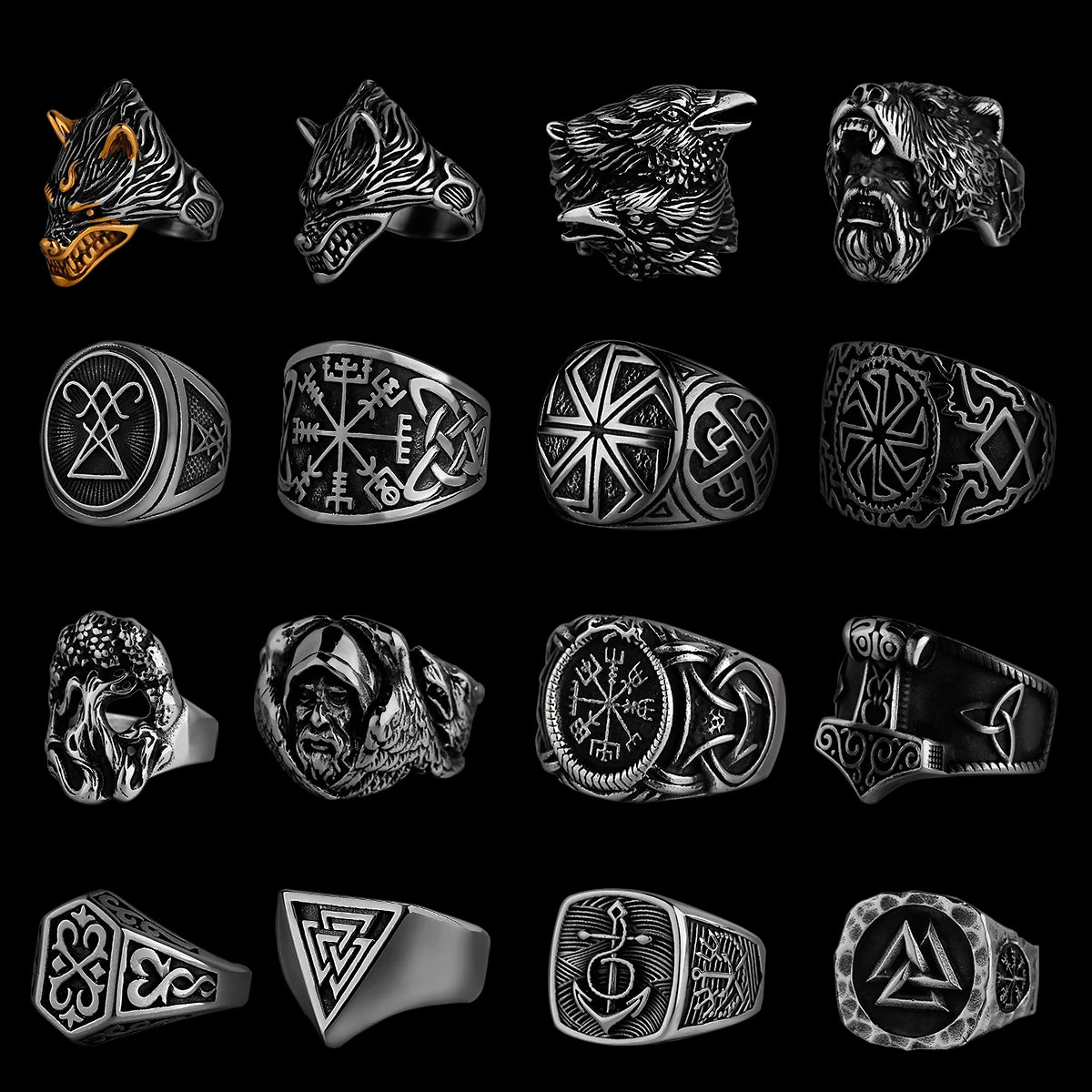 Nordic Viking Stainless Steel Ring Anchor Compass Tree of Life Viking Rune Wolf Men and Women Ring Jewelry Factory Wholesale