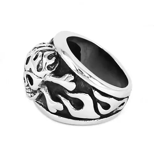 Vintage Bones Flame Skull Ring Stainless Steel Jewelry Pirate Skull Biker Mens Rings Wholesale SWR0610A