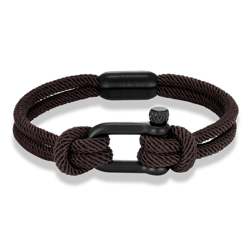 MKENDN Men Nautical Double Strand U Shape Shackle Survival Emergency Rope Bracelet With Black Stainless Steel Magnet Buckle