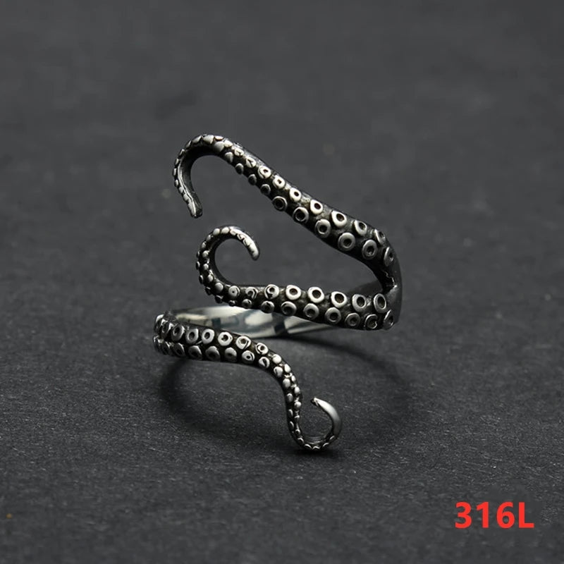 MKENDN Vintage Unique 925 Sterling Silver Cool Octopus Claw Tentacles  Ring For Men and Women Gothic Street Rock Punk Jewelry