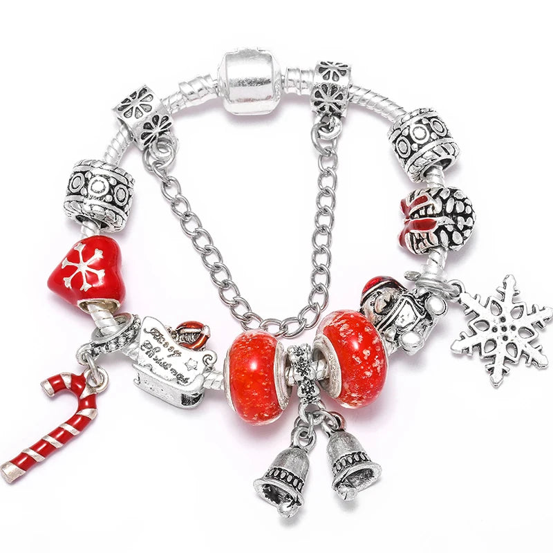 Christmas Tree & Bell Pendant Charm Bracelet Silver Color Bracelet For Women Kids DIY Handmade Xmas Jewelry Gift