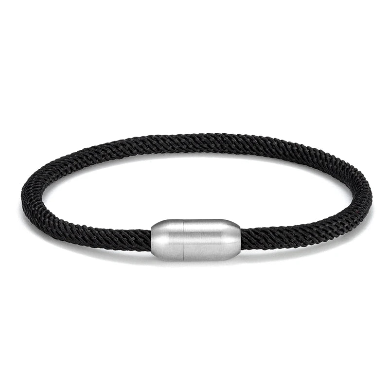 MKENDN Men Women Minimalist Single Nautical Survival Rope  Paracord Bracelet Stainless Steel Yoga Magnet Jewelry