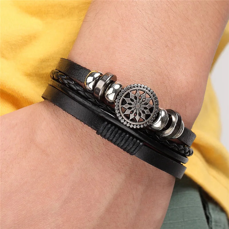 2023 Newest Design Fashion Multi-layer Leather Bracelet Men Vintage Punk Anchor Bracelets Women Nautical Jewelry Preferred Gift