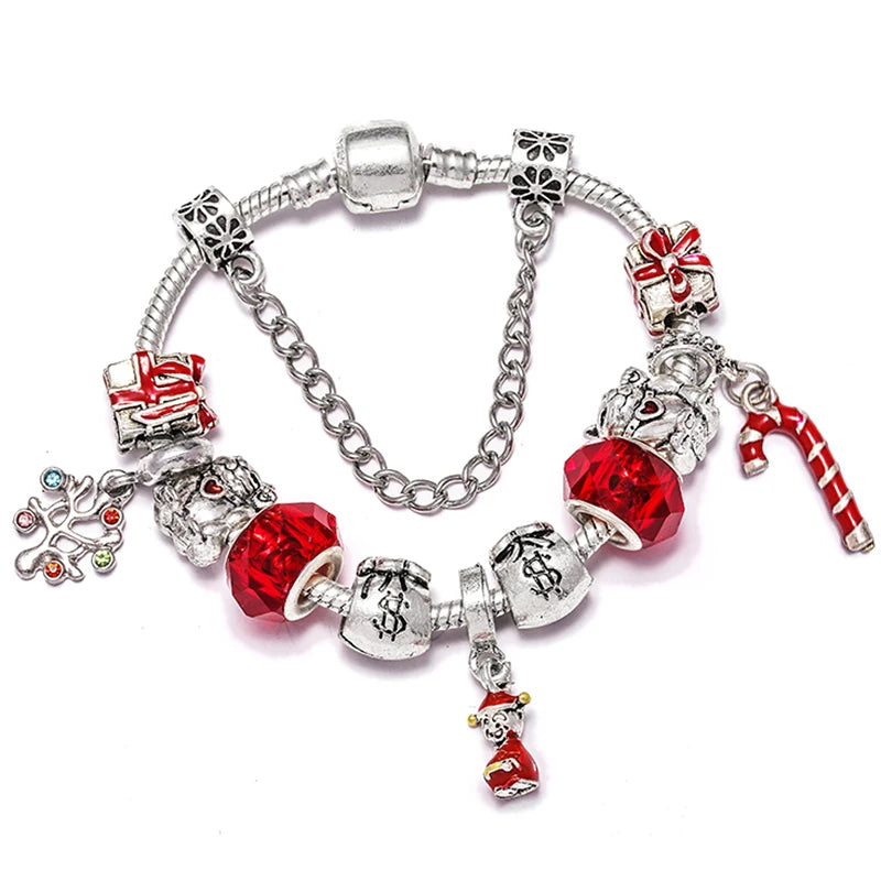 Christmas Tree & Bell Pendant Charm Bracelet Silver Color Bracelet For Women Kids DIY Handmade Xmas Jewelry Gift