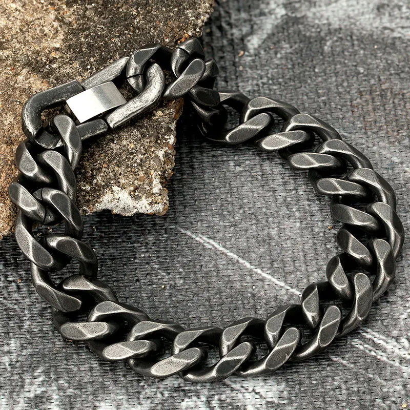 MKENDN Vintage Oxidized black Chain Men's Bracelet Stainless Steel Curb Cuban Link Chain Bangle Male Women Hiphop Trendy Jewelry