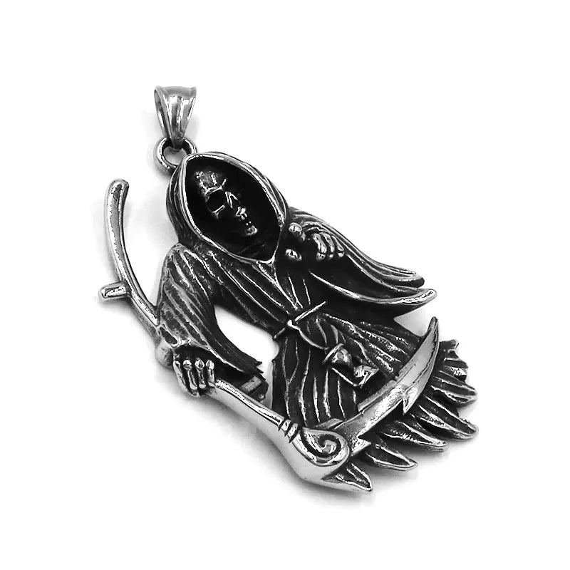 Grim Reaper Skull Pendant Stainless Steel Necklace Classic Death Biker Mens Boys Jewelry SWP0529A