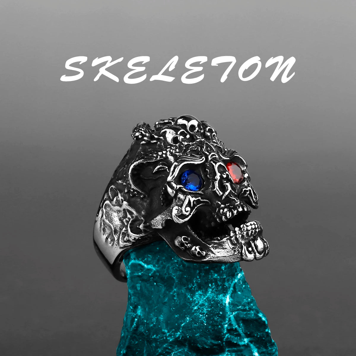 Skeleton Punk Men's Ring Rock Motorcycle Stainless Steel Ring Titanium Steel Casting Creative Gift Wholesale