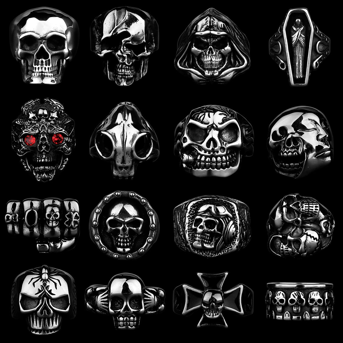 Skeleton Punk Men's Ring Rock Motorcycle Stainless Steel Ring Titanium Steel Casting Creative Gift Wholesale