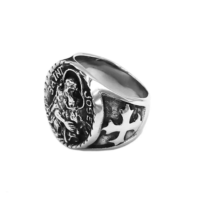 Classic Saint Joseph Ring Stainless Steel Fashion Punk Cross Biker Mens Jewelry Wholesale SWR0975A