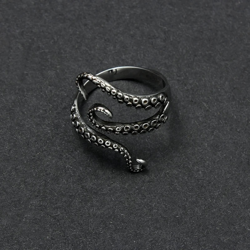 MKENDN Vintage Unique 925 Sterling Silver Cool Octopus Claw Tentacles  Ring For Men and Women Gothic Street Rock Punk Jewelry