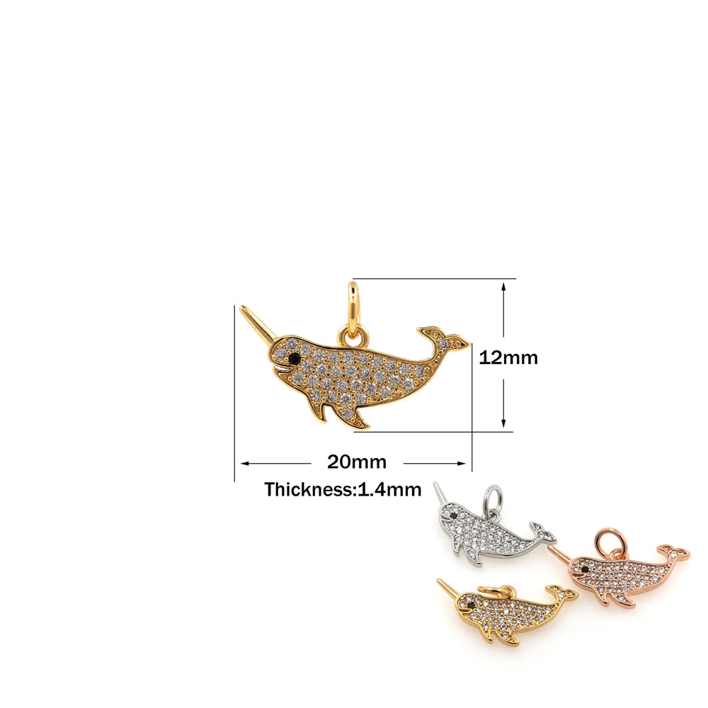 Gold Filled Micro-Pave Narwhal Pendant DIY Necklace Bracelet Strap Jewelry Wholesale Jewelry Looking for Strap Cubic Zirconia