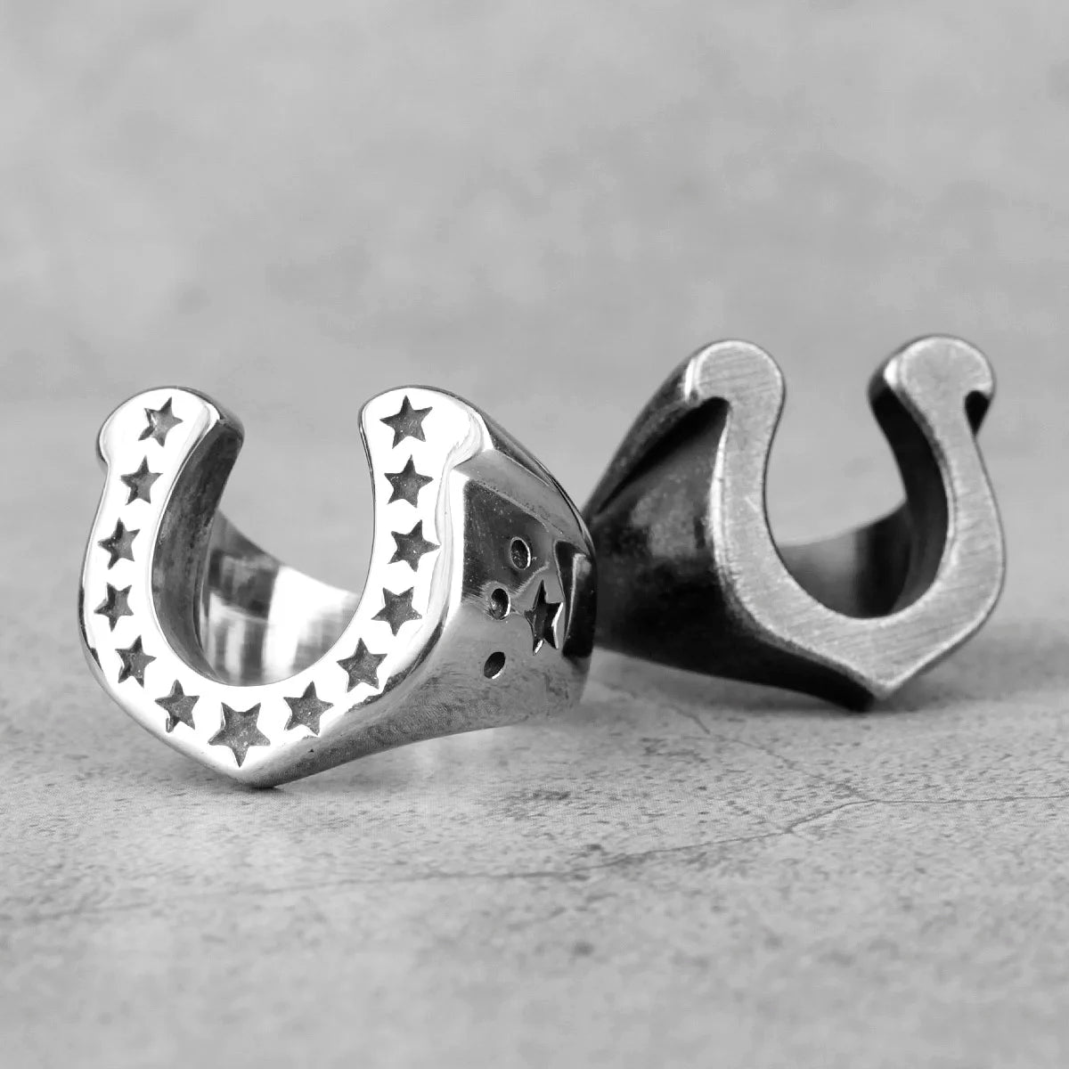 Horseshoe U-shaped Star Black Stainless Steel Mens Rings Punk Hip Hop for Male Boyfriend Biker Jewelry Creativity Gift Wholesale