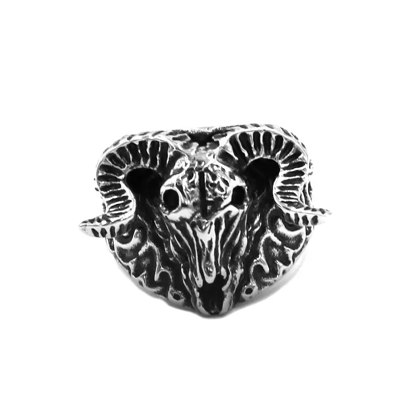 Classic Satan Ram Goat Head Ring Stainless Steel Viking Norse Animal Sheep Biker Mens Jewelry Wholesale SWR0973A