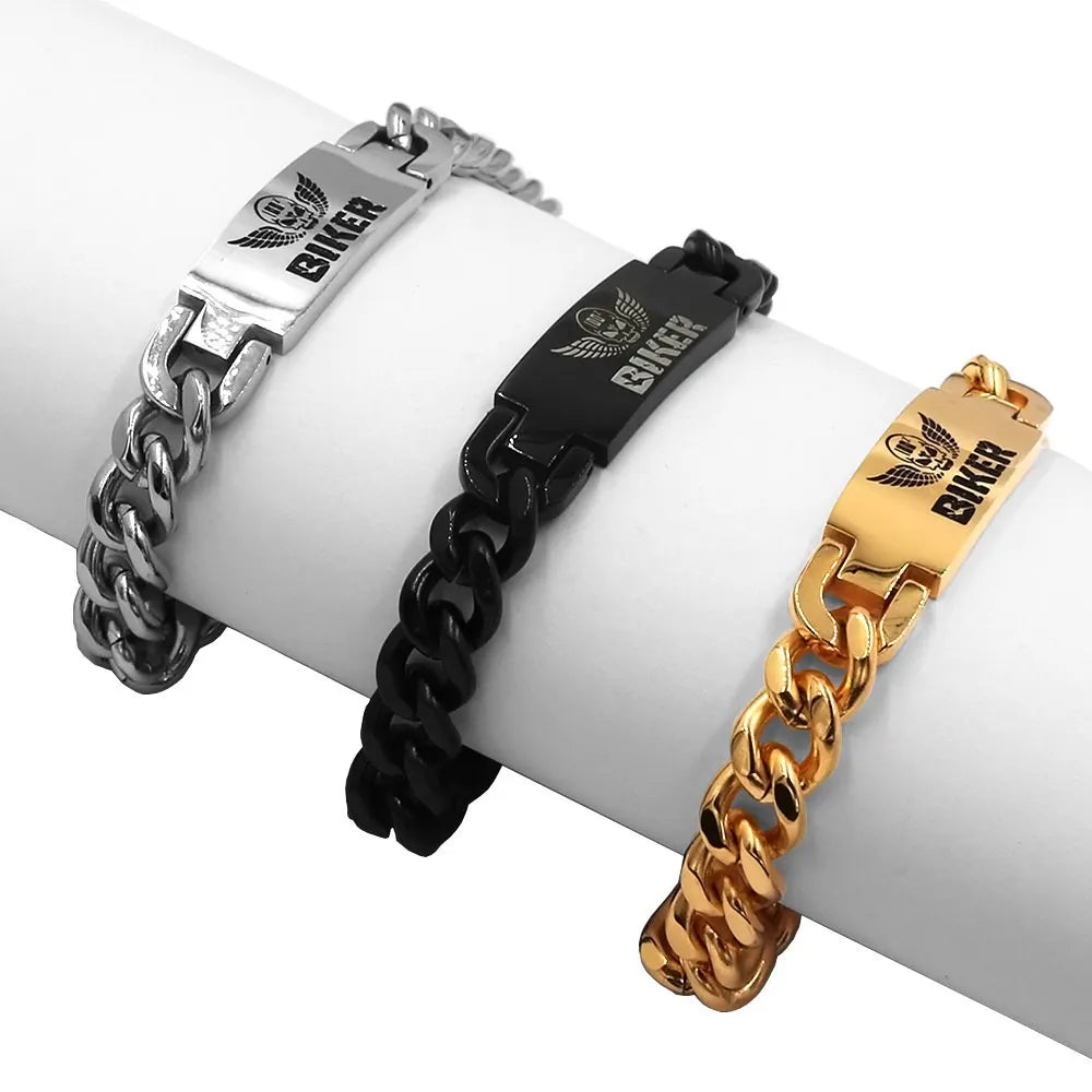 Fashion Wing Skull Biker Bracelet Stainless Steel Jewelry Punk Charm Chain Bracelet Ghost Skull Men Bracelet For Women Gift