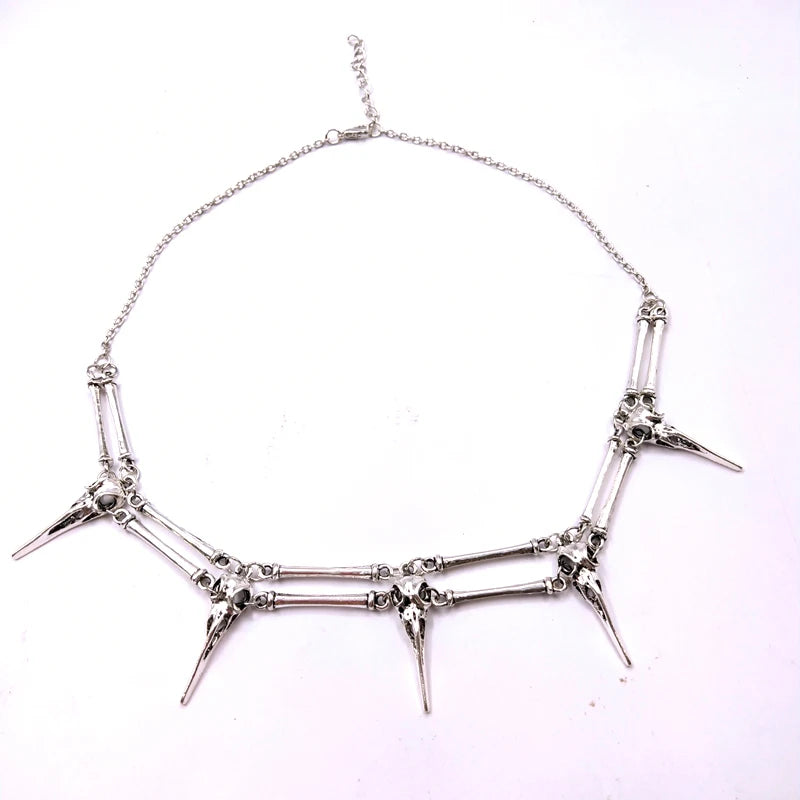 Die RAVEN Anhänger Halskette Antik Silber Vogel Schädel, Chocker Halskette Unisex Herren Halskette Boho Statement Halskette