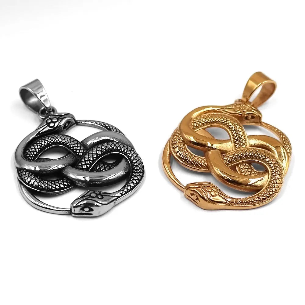 Exquisite Double Snake Pendant Stainless Steel Jewelry Fashion Animal Biker Mens Pendant SWP0622A