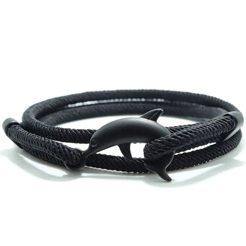 New Dolphin Bracelet Men 4mm Nylon Cord Chain Braclet Homme Bohemia Woven Adjustable Braslet Beach Leisure Accessories Pulseira