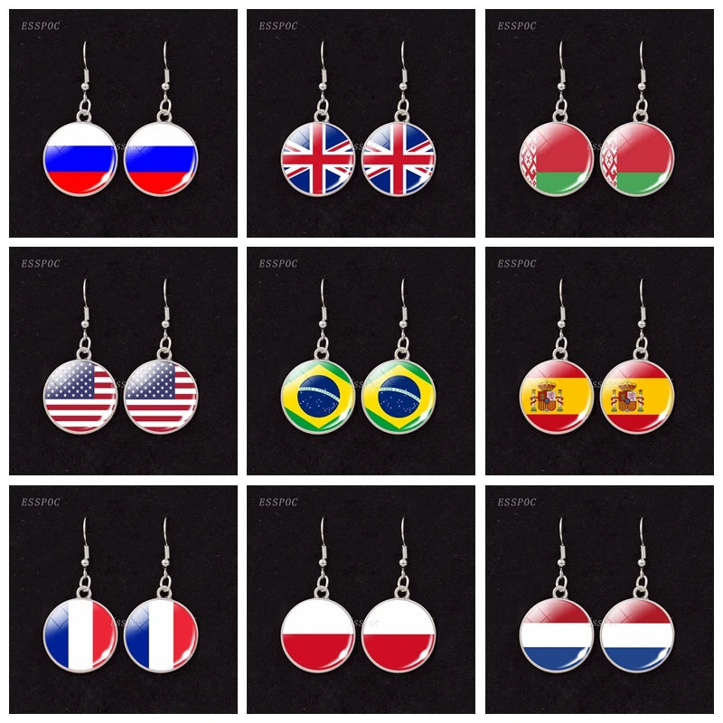 National Flag Pattern Dangle Earrings Israel Russia United States France Italy Germany Spain Flag Women Hook Earring Jewelry