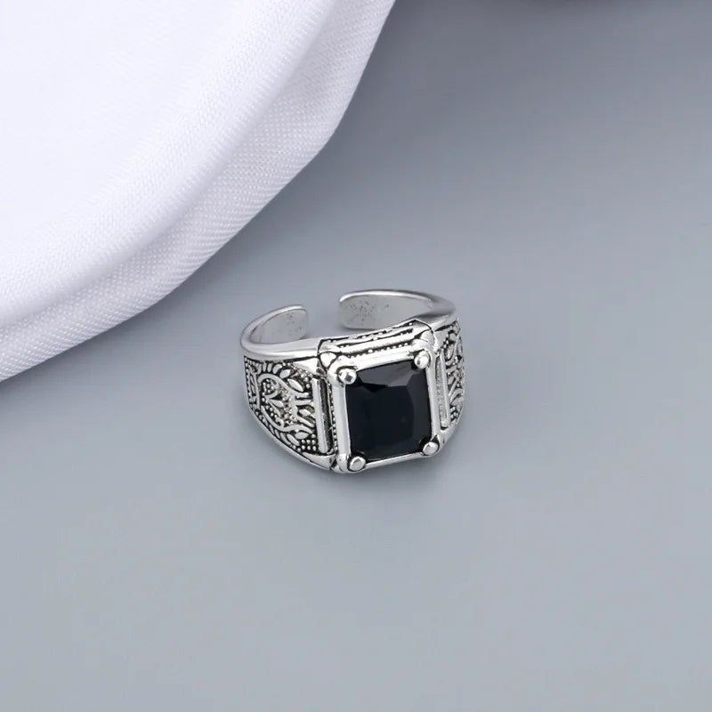 100% 925 Sterling Silber Neue Ankunft Retro Schwarz Kristall Männer Ring Original Schmuck Für Mann Weihnachten Geschenk Nie Verblassen Billig