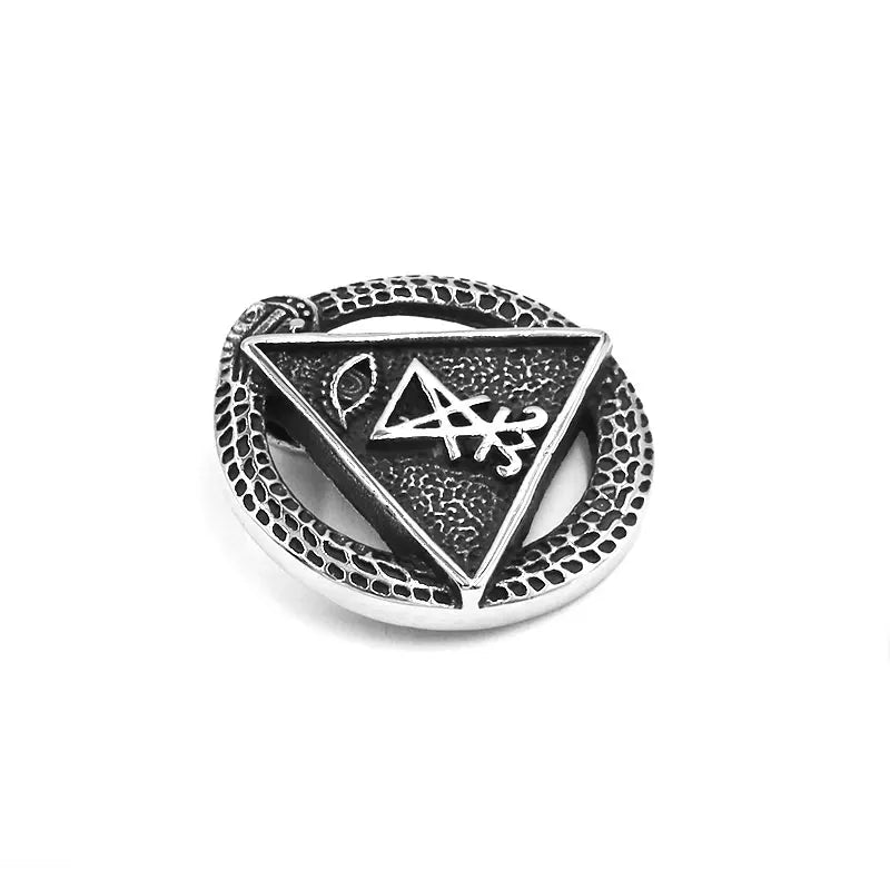 Illuminati Pyramid Eye Talisman Amulet Pendant Stainless Steel Satan Demon Devil Symbol Signet Biker Mens Pendant SWP0565A