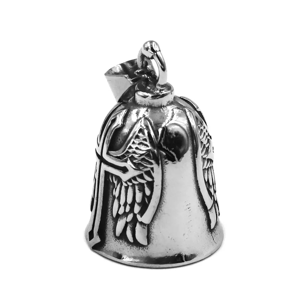 Fashion Cross Wing Bell Pendant Stainless Steel Charm Jewelry Red Cross Biker Men Pendant Christmas Gift SWP0652A