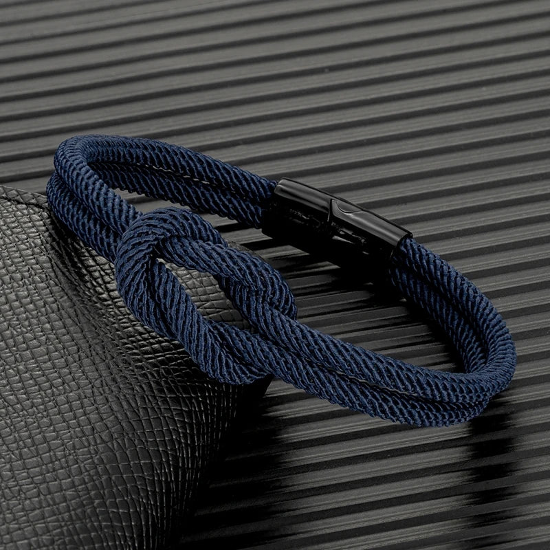 MKENDN Men Double-layer Knotted Rope Bracelet For Women Black Stainless Steel Silder Magnet Buckle Infinity Couple Jewelry