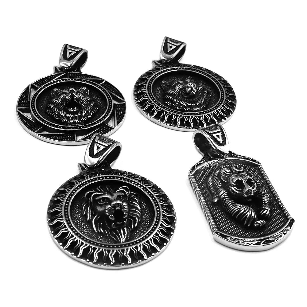 Norse Viking Wolf Lion Bear Pendant Stainless Steel Jewelry Heavy Punk Viking Animal Biker Mens Pendant SWP0625A