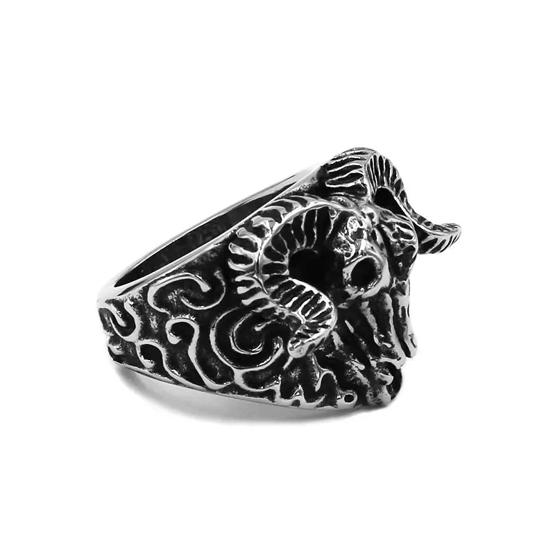 Classic Satan Ram Goat Head Ring Stainless Steel Viking Norse Animal Sheep Biker Mens Jewelry Wholesale SWR0973A