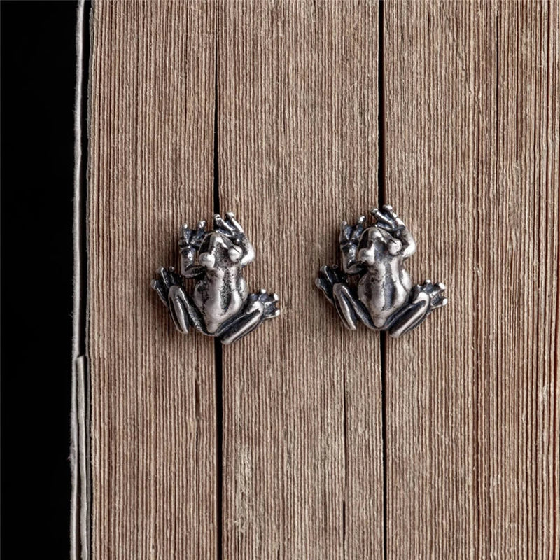 MKENDN 925 Sterling Silver Frog Earrings Retro Punk Animal Stud Earrings For Women Men Fine Jewelry Girls Female Party Gifts