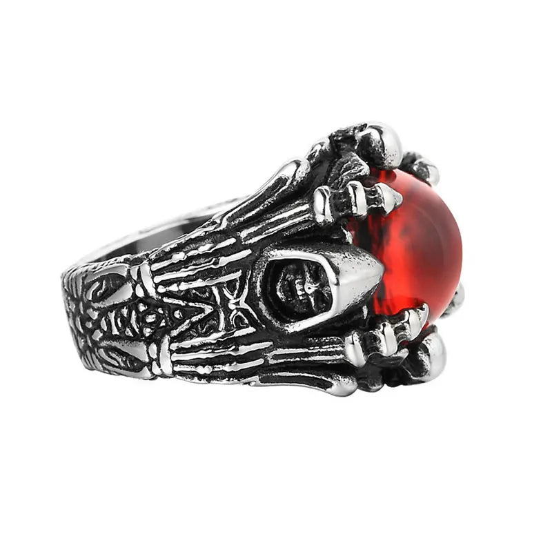 Yellow Red Eye Wizard Ring Stainless Steel Jewelry Fashion Grim Reaper Ghost Skull Claw Biker Mens Boys Ring SWR0984A