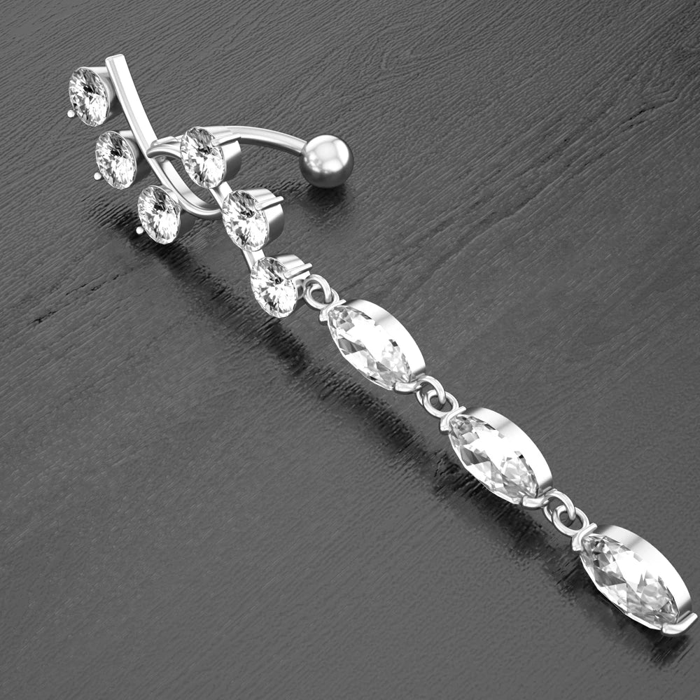 Piercing de nombril pendant couleur or rose, anneaux de nombril en acier 14 g, piercing de nombril en cristal CZ opale, bijoux Ombligo