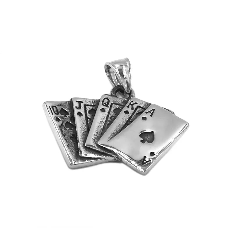 Pendentif Quinte Flush Pique Poker Bijoux en Acier Inoxydable Cartes à Jouer Casino Bijoux Biker Collier SWP0520A