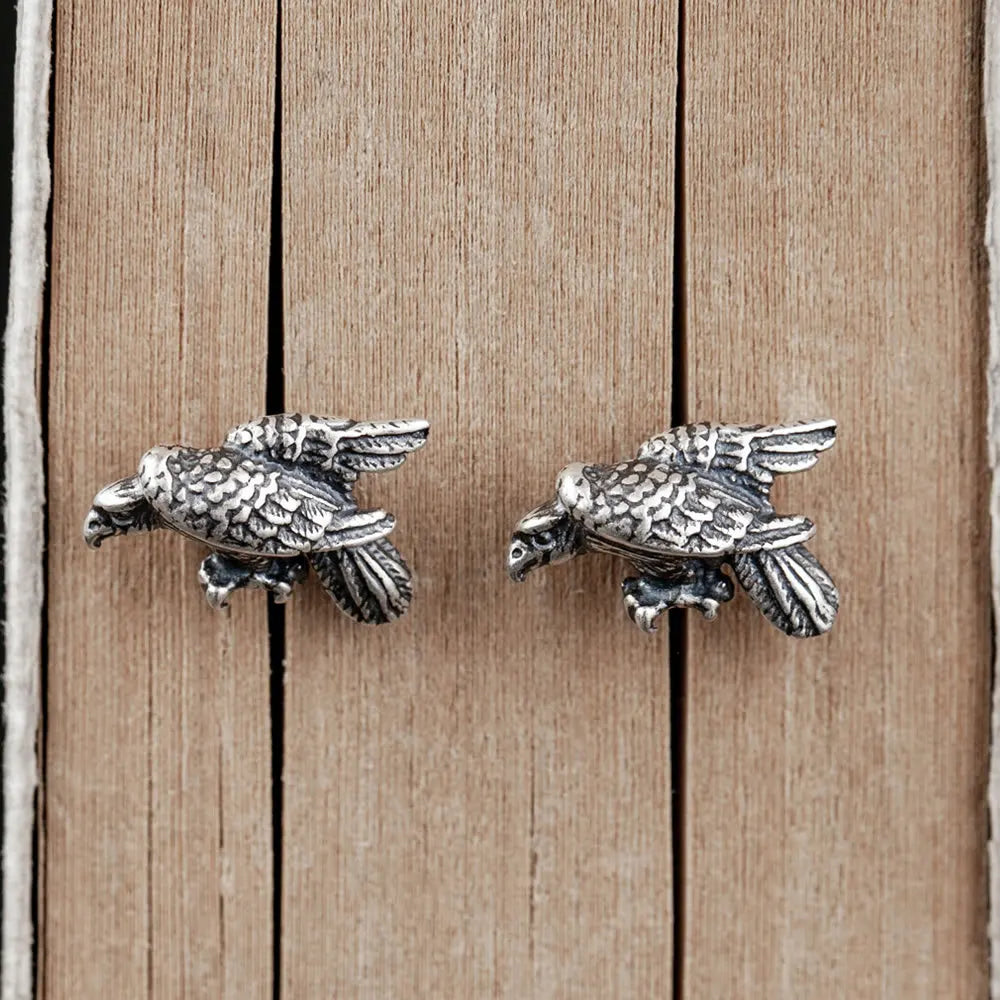 MKENDN Punk Gothic Style Cool Men Women Creative Retro Flying Eagle Bird Stud Earrings 100% 925 Sterling Silver Fine Jewelry