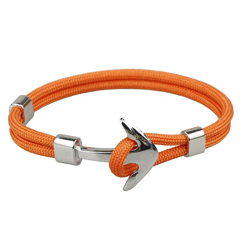 Punk Silber Farbe Anker Armband Männer Handgemachte Charme Orange Überleben Seil Kette Metall Sport Haken Navy Armbänder Schmuck Geschenk