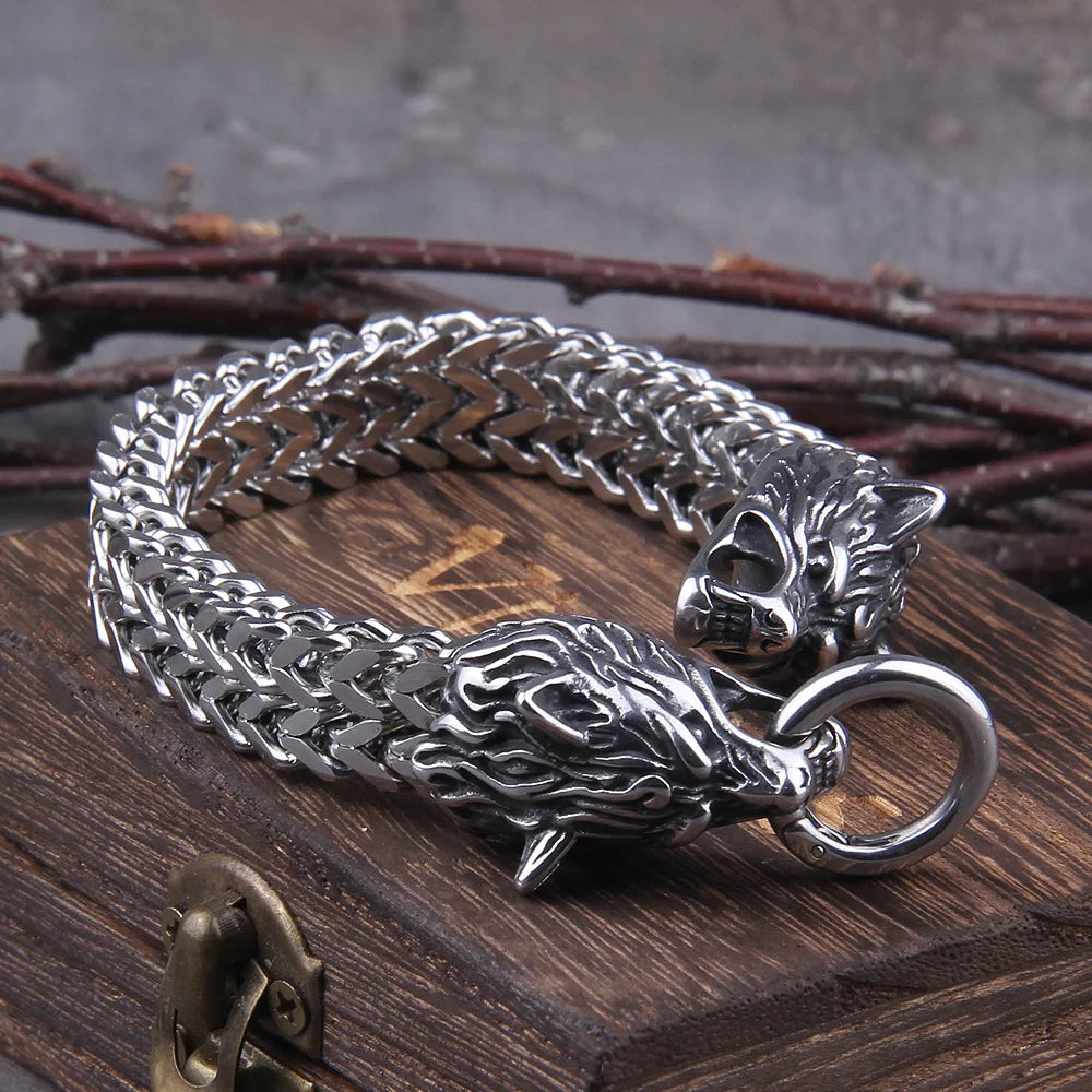 Viking Wolf Stainless Steel Charm Bracelet