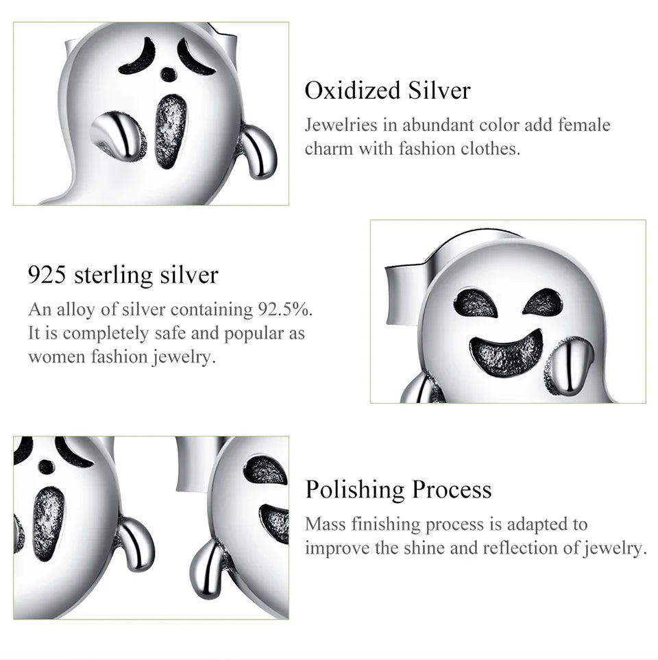 BISAER Little Devil Ghost Silver Earrings 925 Sterling Silver Women Stud Earrings Female Halloween Silver Jewelry Gift EFE421