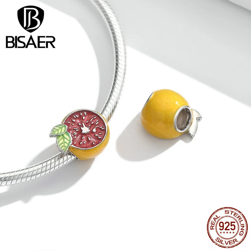 Breloques fruits d'été Bisaer en argent sterling 925, breloques avocat, ananas, orange, pomme, perles adaptées aux bracelets, fabrication de bijoux ECC1900