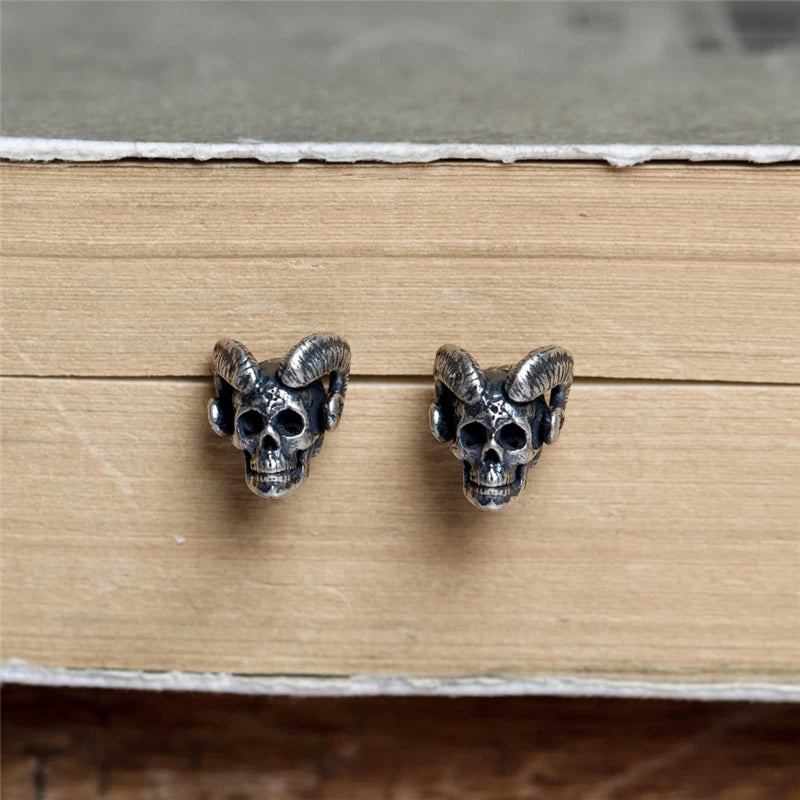 MKENDN 100% 925 Sterling Silver Creative Retro Evil Skull Stud Earring Trendy Street Punk Style For Men Women Fine Jewelry