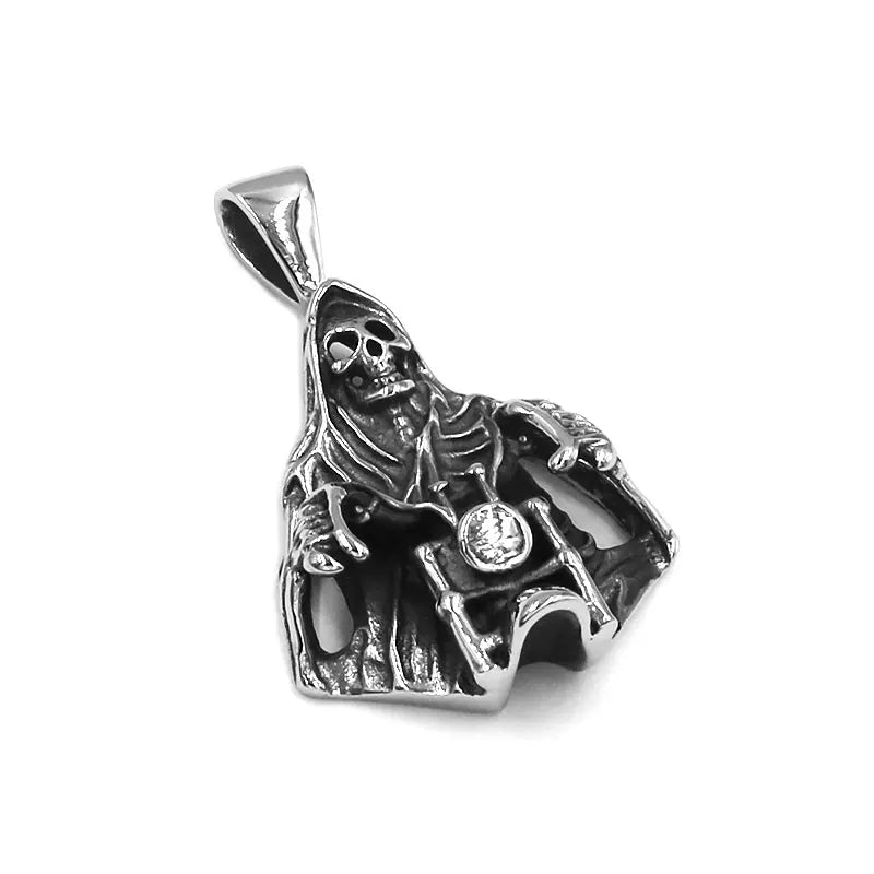 Grim Reaper Skull Ride Motorcycle Pendant Stainless Steel Jewelry Vintage Skull Biker Men Gift SWP0588A