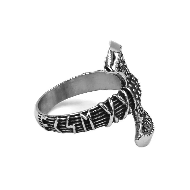 Norse Viking Rune Axe Ring Stainless Steel Jewelry Odin's Symbol Rune Letter Signet Thor Hammer Celtic Knot Biker Ring SWR0959A