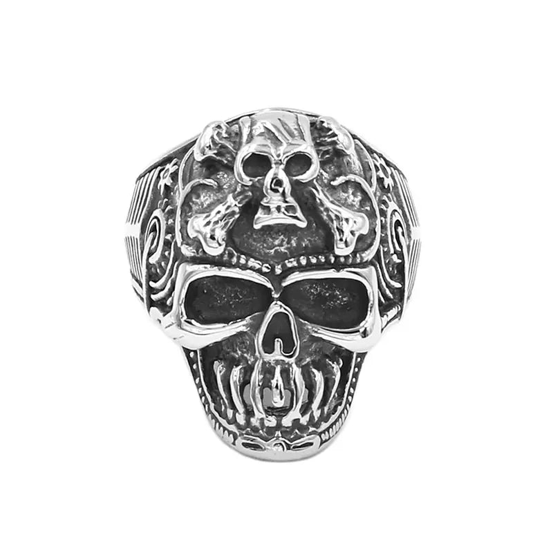 Bones Skull Ring Stainless Steel Jewelry Vintage Punk Skull  Biker Men Finger Ring Wholesale SWR0964A