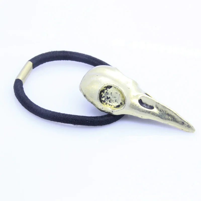 Punk Gothic Metal Crow Skull Hairband Pony Tail Holder Elastic Hair Rope Tie Headwear Women's Accessories