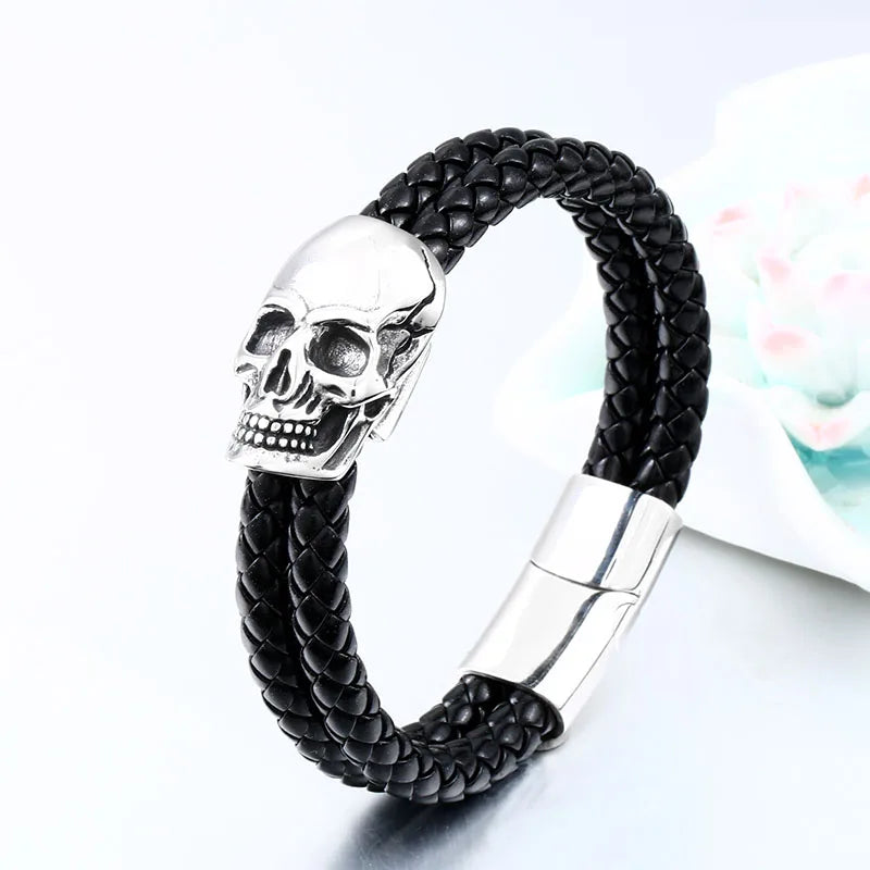 Beier new store Popular Skull Men's Bracelet Punk Ball Leather Knitting High Quality Jewelry Gifts LLBC-L0103