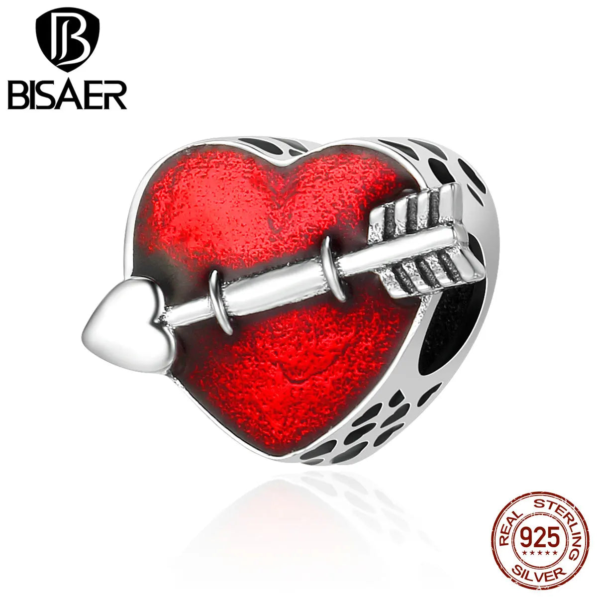 100% 925 Sterling Silver Red Love Heart, First Love Arrow Beads Charm Fit Women Bracelet Charms Silver 925 Original Fine Jewelry